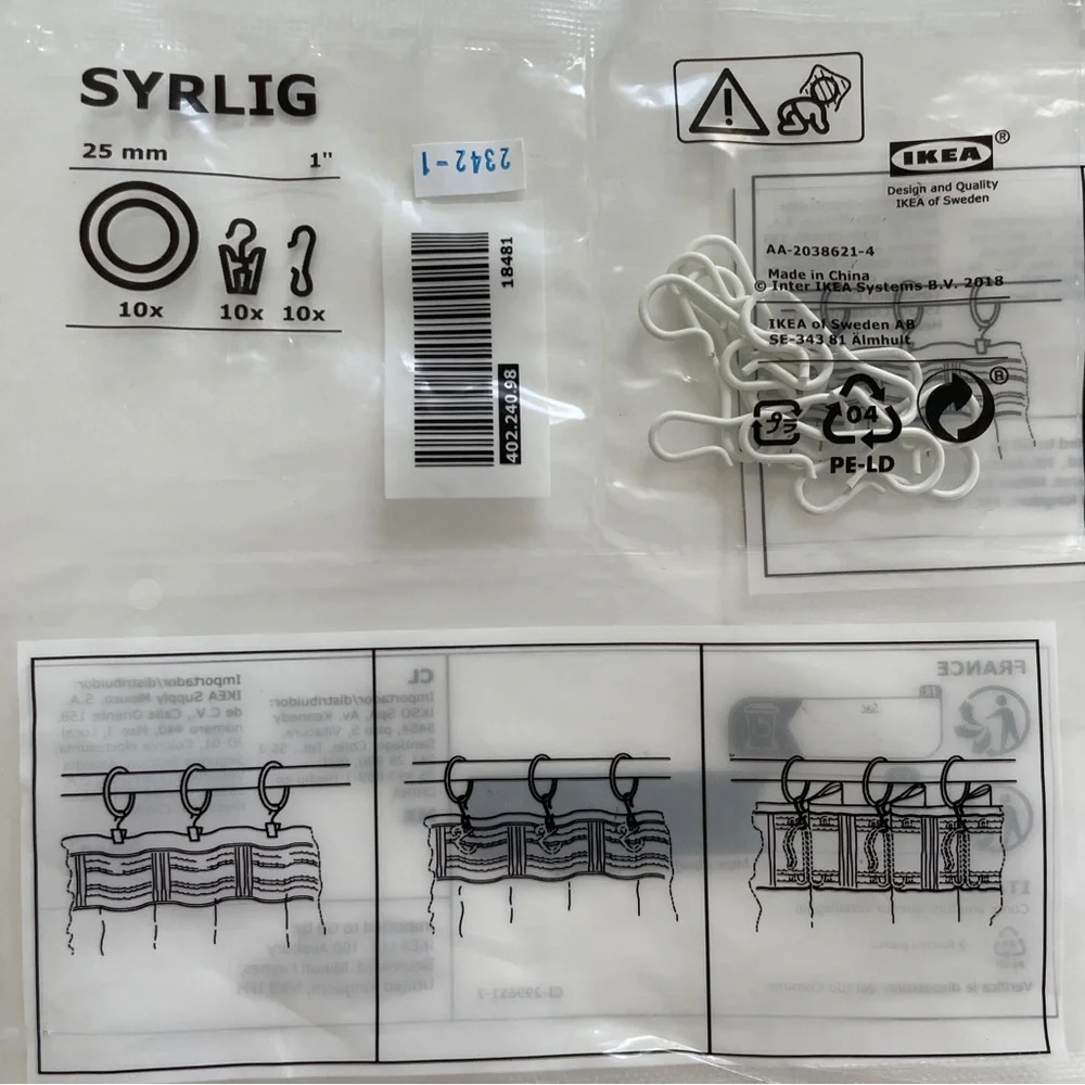 20 IKEA SYRLIG Curtain hooks, white